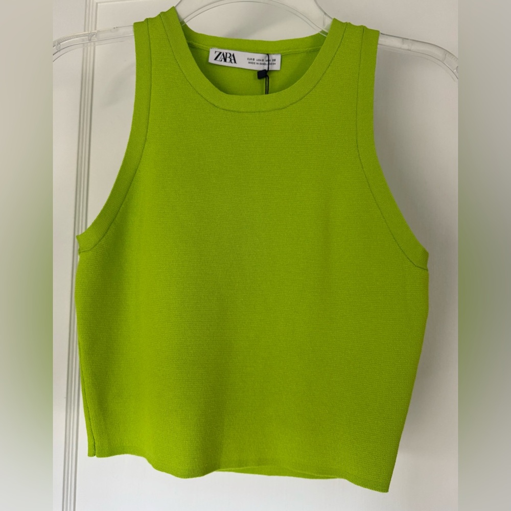 Zara Green Knit Cropped Tank Top - Picture 2 of 3